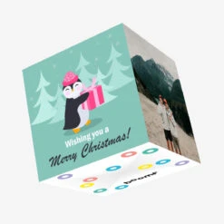 Plum Merry Christmas Great Granddaughter Cute Penguin With A Gift Confetti-exploding Greetings Card