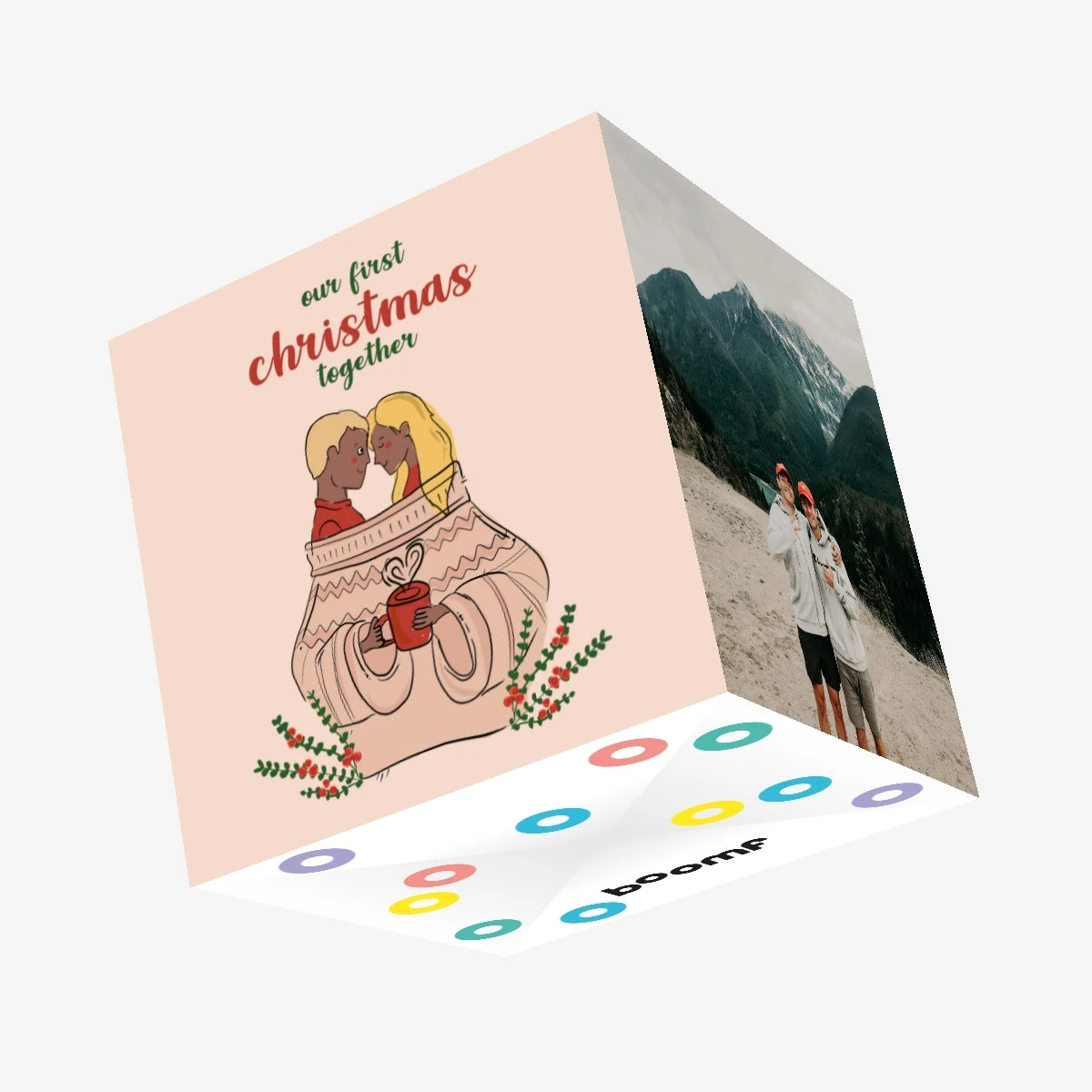 Merry First Christmas Cute Couple Wearing One Sweater Confetti-exploding Greetings Card 3 Merry First Christmas Cute Couple Wearing One Sweater Confetti-exploding Greetings Card