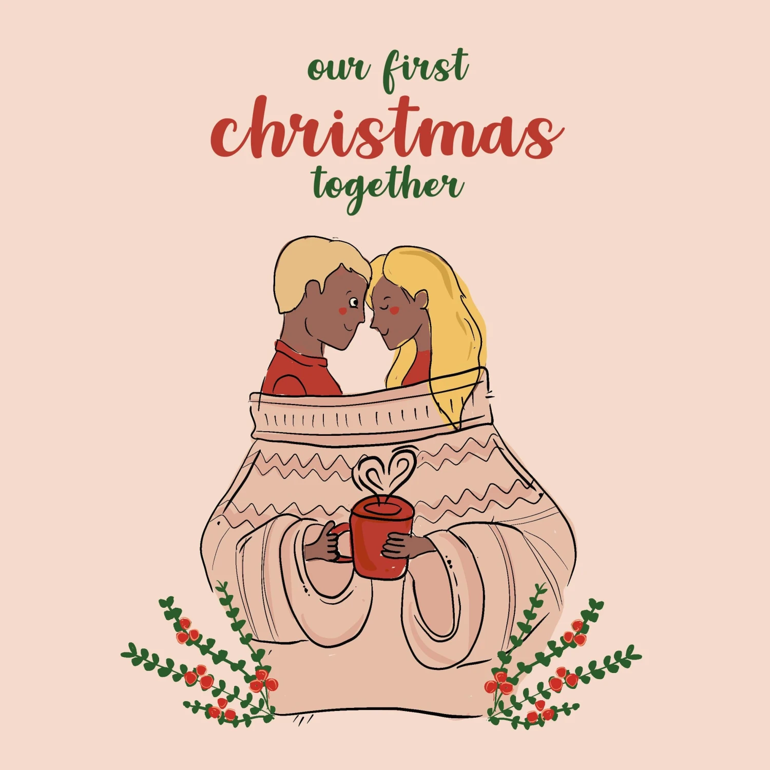 Merry First Christmas Cute Couple Wearing One Sweater Confetti-exploding Greetings Card 4 Merry First Christmas Cute Couple Wearing One Sweater Confetti-exploding Greetings Card - Image 2