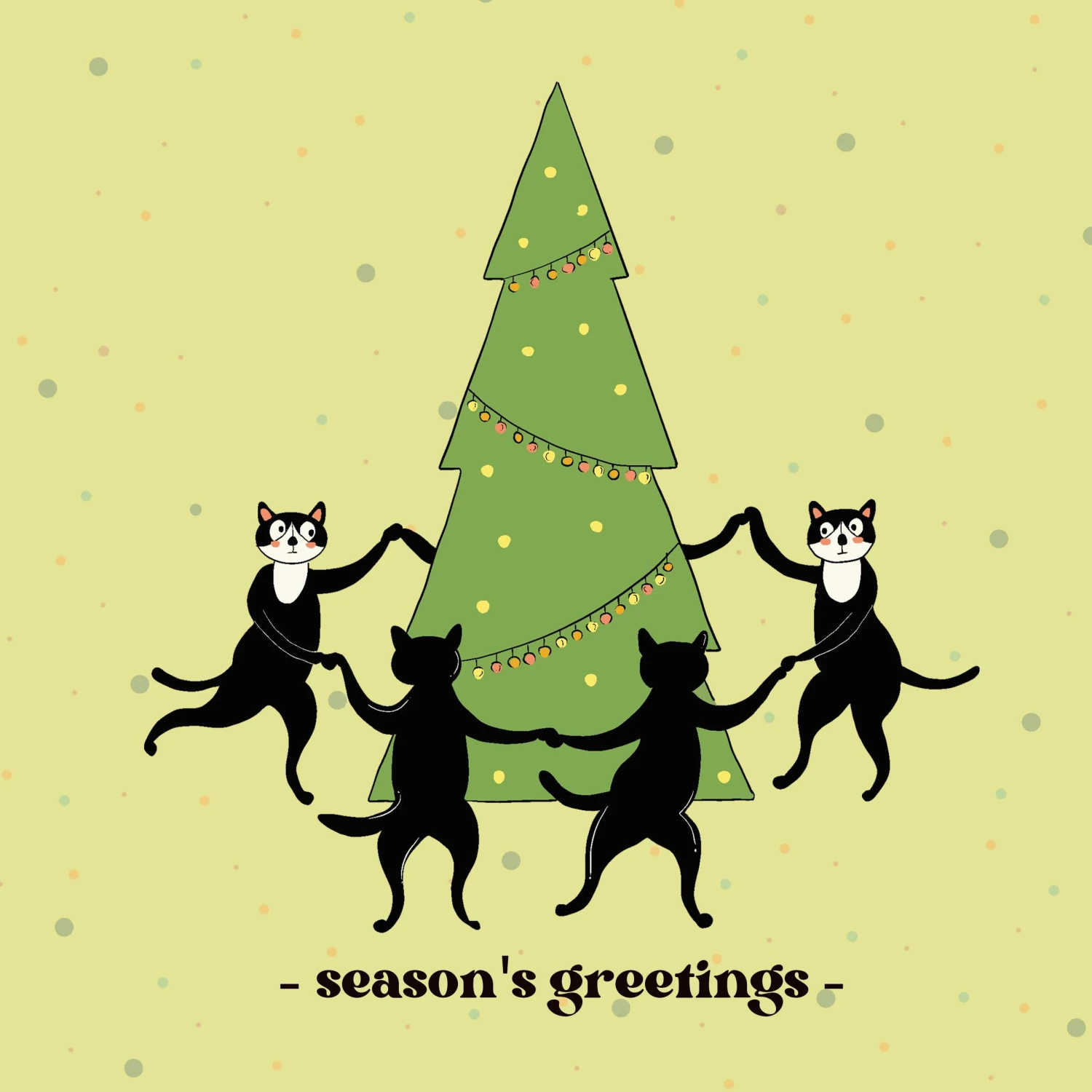 Season's Greetings Black Cats Dancing Around Christmas Tree Confetti-exploding Greetings Card 4 Season's Greetings Black Cats Dancing Around Christmas Tree Confetti-exploding Greetings Card - Image 2
