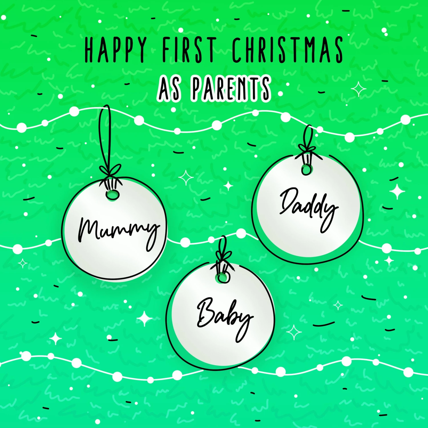 Green Themed Christmas Balls Merry 1st Christmas As Parents Confetti-exploding Greetings Card 4 Green Themed Christmas Balls Merry 1st Christmas As Parents Confetti-exploding Greetings Card - Image 2