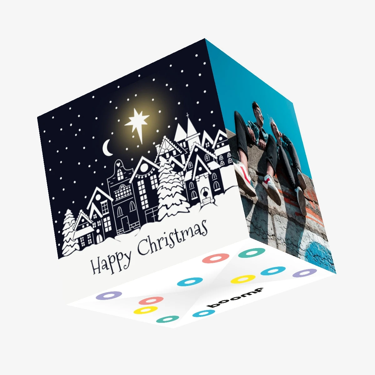 Happy Christmas Black And White Snowy Houses Confetti-exploding Greetings Card 3 Happy Christmas Black And White Snowy Houses Confetti-exploding Greetings Card