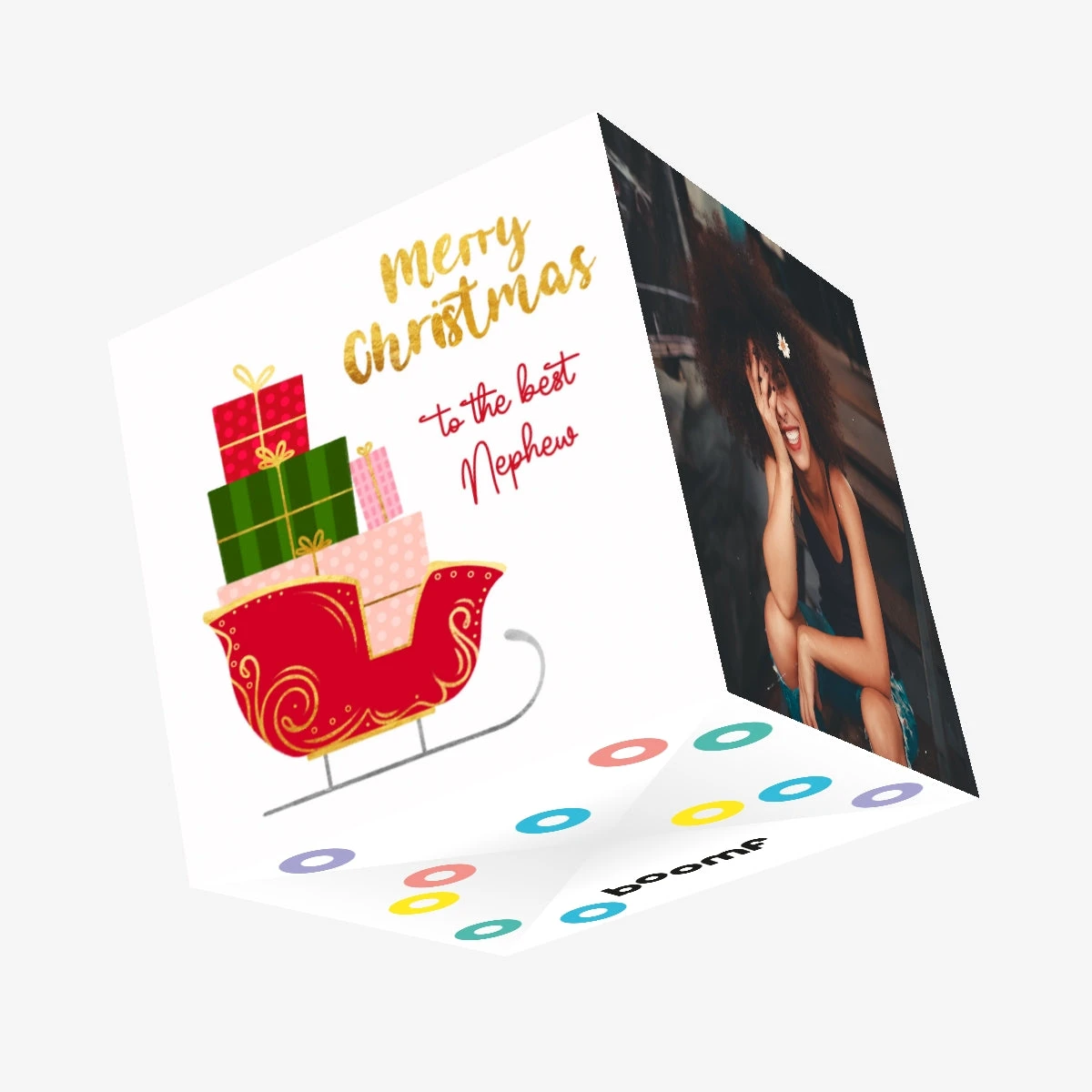 Merry Christmas Nephew Sleigh With Gifts Confetti-exploding Greetings Card 3 Merry Christmas Nephew Sleigh With Gifts Confetti-exploding Greetings Card