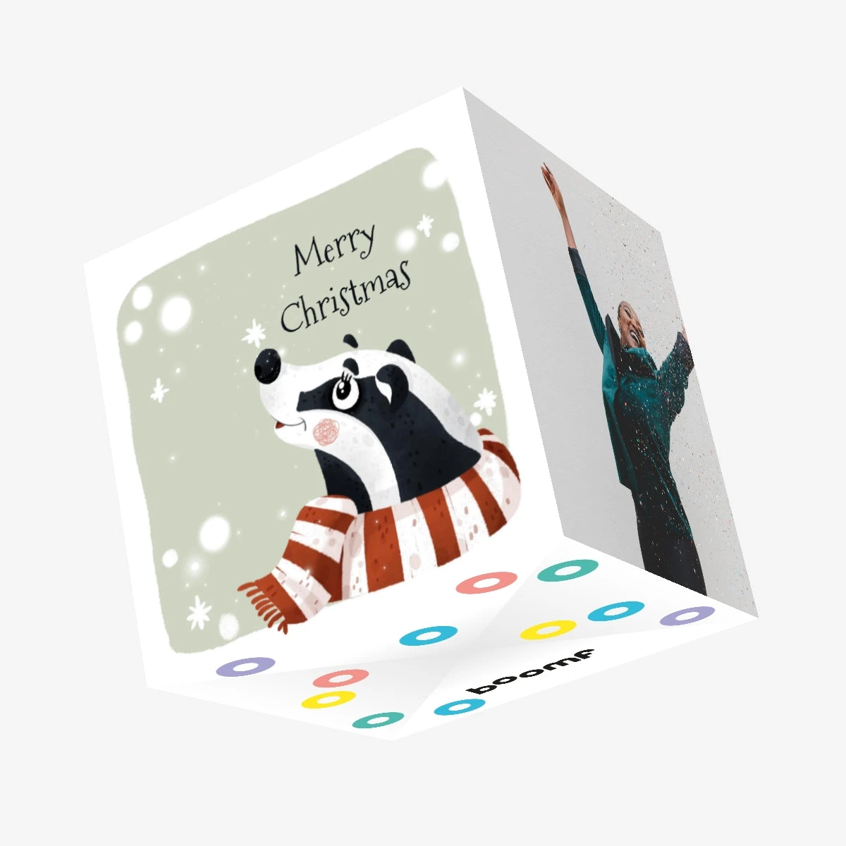 Merry Christmas Cute Badger Confetti-exploding Greetings Card 3 Merry Christmas Cute Badger Confetti-exploding Greetings Card