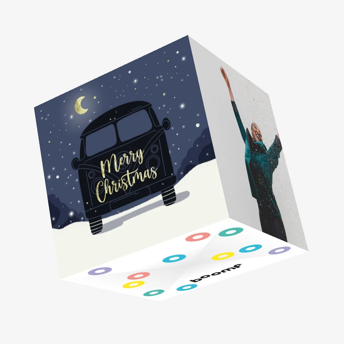 Merry Christmas Black Campervan Confetti-exploding Greetings Card 3 Merry Christmas Black Campervan Confetti-exploding Greetings Card