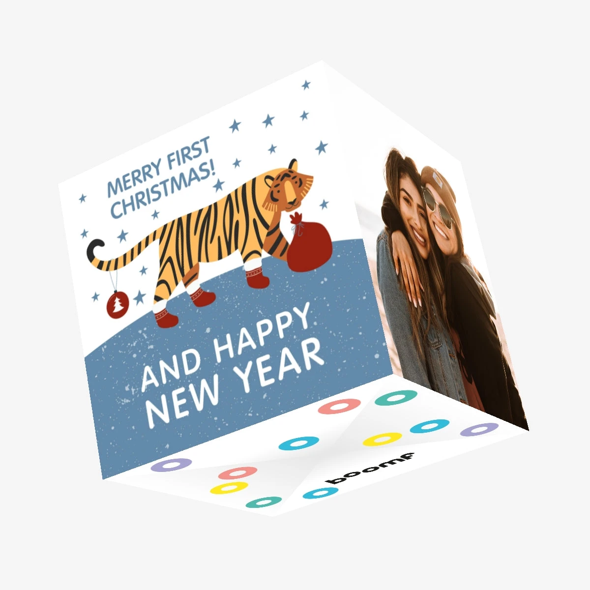Merry First Christmas And Happy New Year Tiger Confetti-exploding Greetings Card 3 Merry First Christmas And Happy New Year Tiger Confetti-exploding Greetings Card