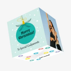 Plum Merry Christmas Special Godparents Blue Bauble Confetti-exploding Greetings Card