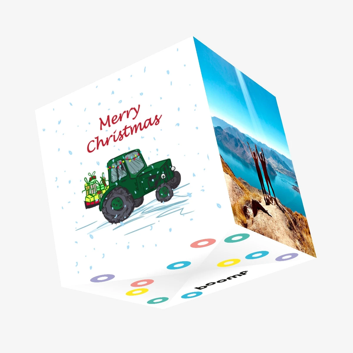 Plum Merry Christmas Tractor Carrying Gifts Confetti-exploding Greetings Card 3 Plum Merry Christmas Tractor Carrying Gifts Confetti-exploding Greetings Card