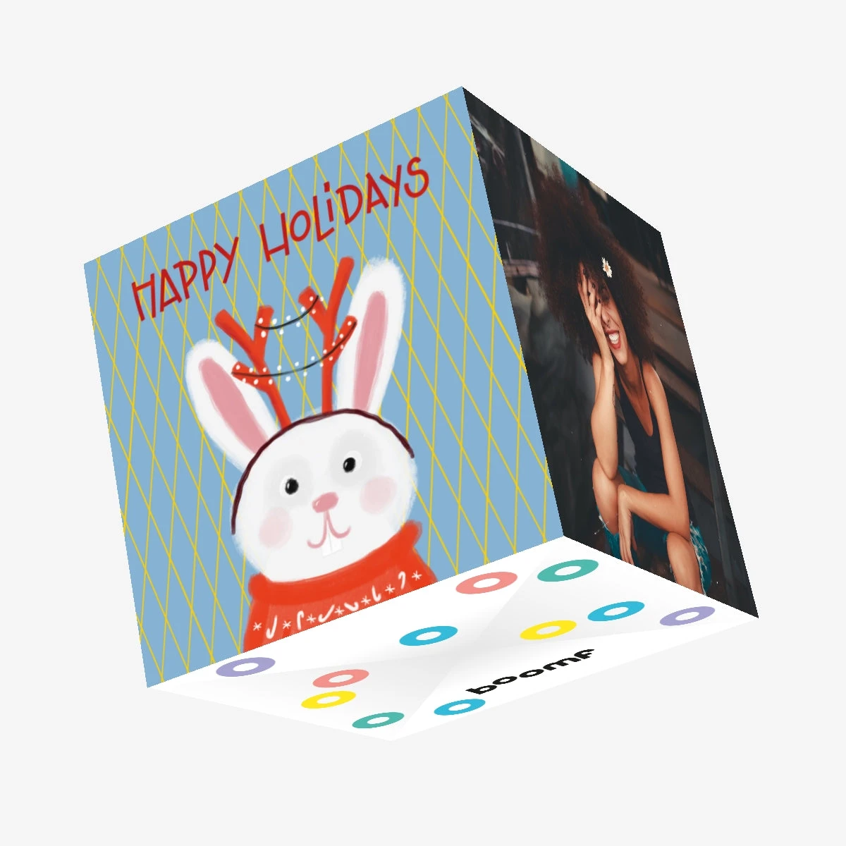 Happy Holidays Cute Rabbit Confetti-exploding Greetings Card 3 Happy Holidays Cute Rabbit Confetti-exploding Greetings Card