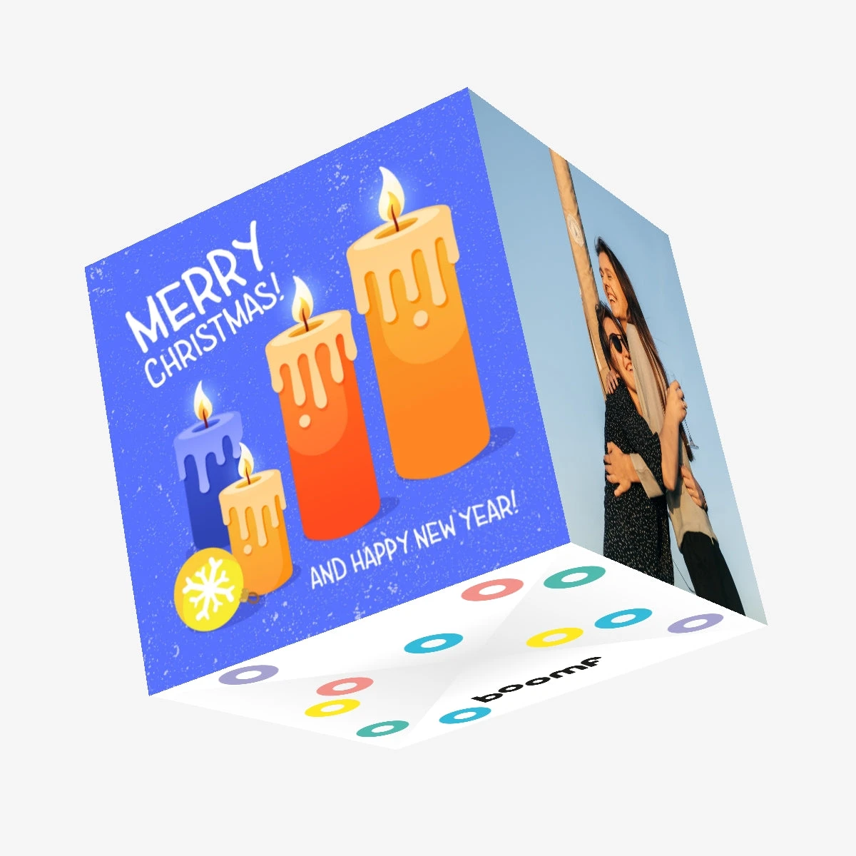 Candles Merry Christmas And Happy New Year Confetti-exploding Greetings Card 3 Candles Merry Christmas And Happy New Year Confetti-exploding Greetings Card