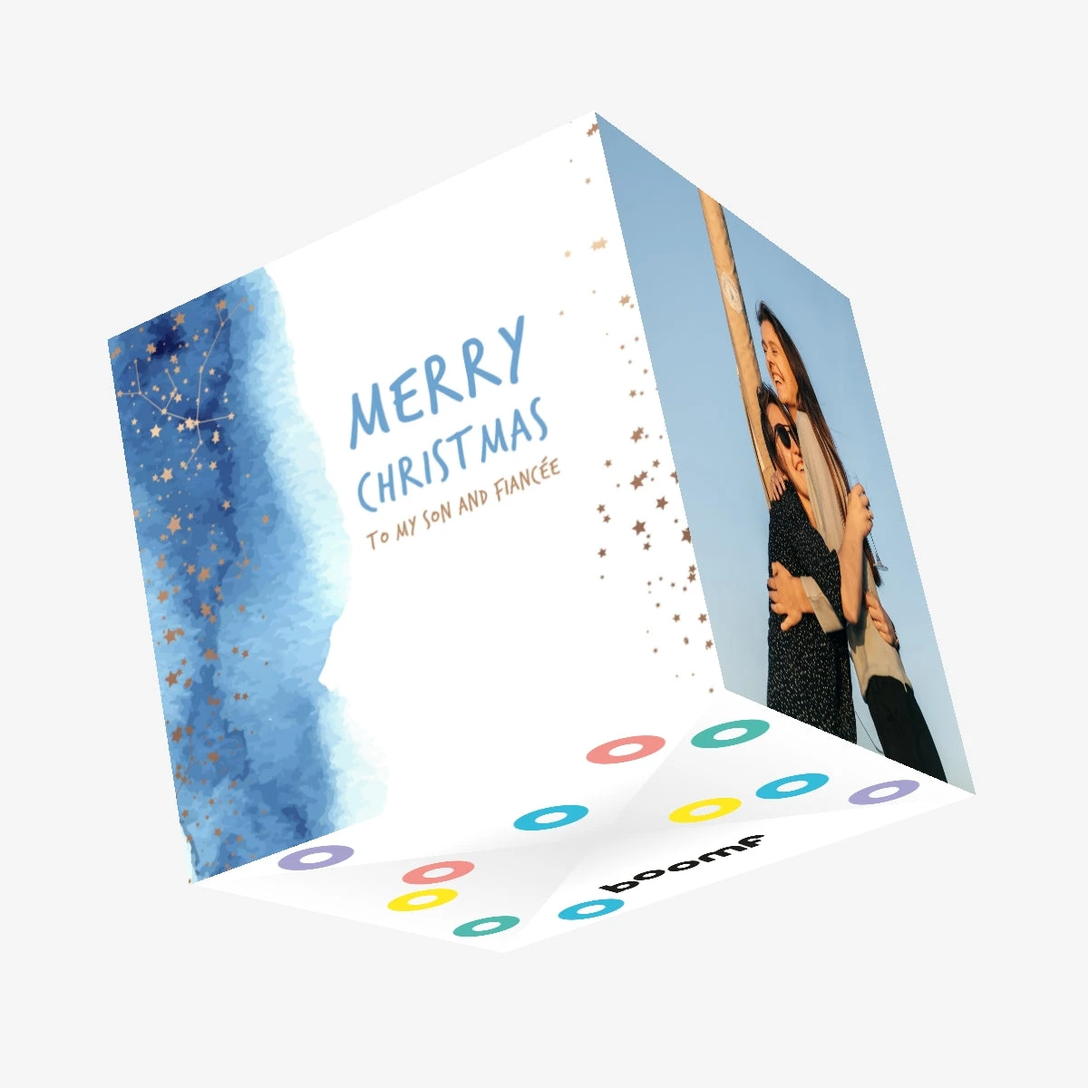 Merry Christmas Son And Fiance Silver Constellations Confetti-exploding Greetings Card 3 Merry Christmas Son And Fiance Silver Constellations Confetti-exploding Greetings Card