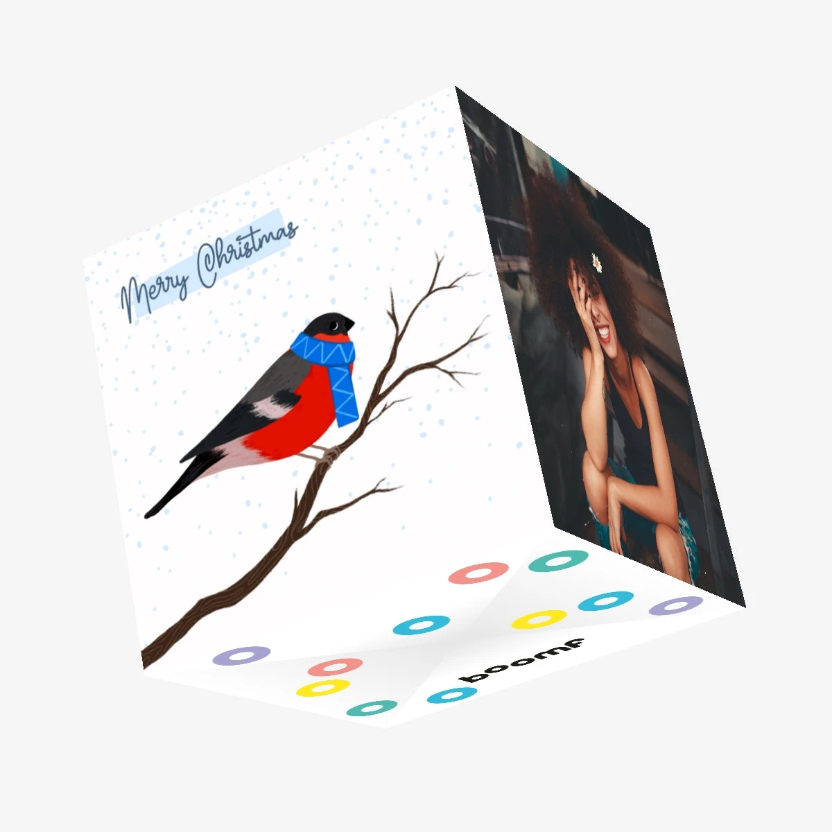 Merry Christmas A Bullfinch On A Robin Confetti-exploding Greetings Card 3 Merry Christmas A Bullfinch On A Robin Confetti-exploding Greetings Card