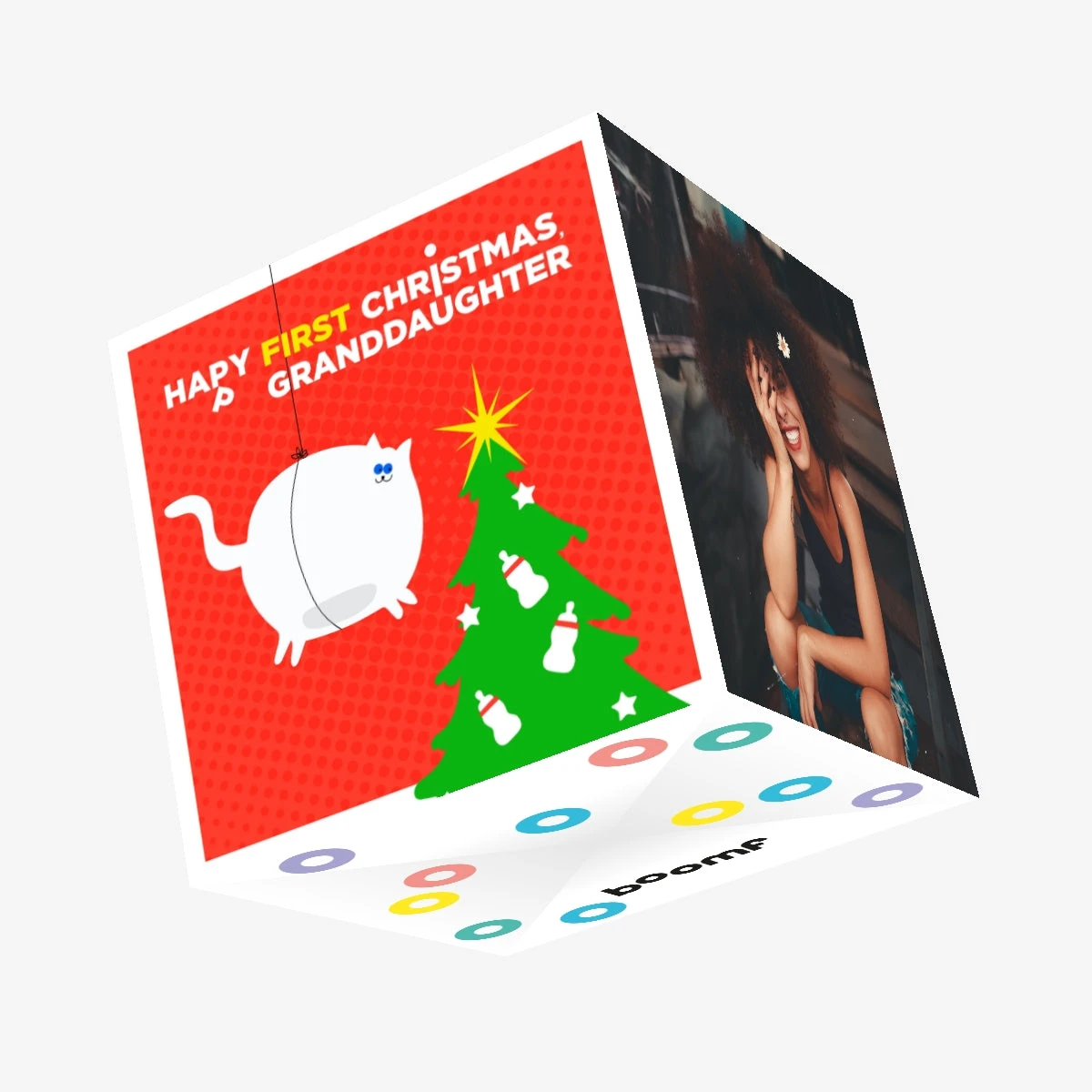 Happy 1st Christmas Cat And A Christmas Tree Confetti-exploding Greetings Card 3 Happy 1st Christmas Cat And A Christmas Tree Confetti-exploding Greetings Card