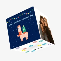 Cute Blue Themed Alpaca Merry Christmas Confetti-exploding Greetings Card